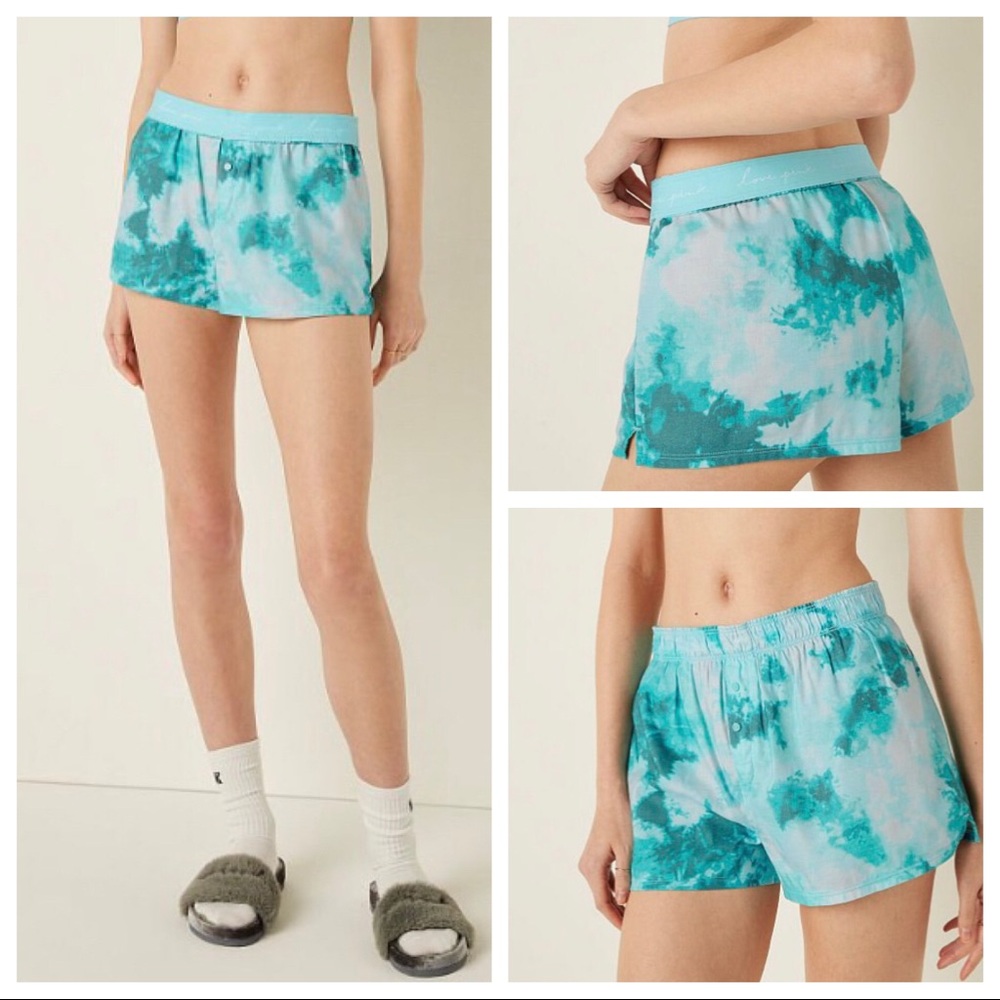 Vs Victorias Secret Pink Flannel Sleep Boxy Short Shortie Blue Breeze Tie Dye S